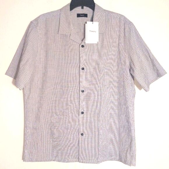 NWT Theory Men's Short Sleeve Button-Up Daze Camp Shirt Baltic/White Size L - Picture 7 of 16